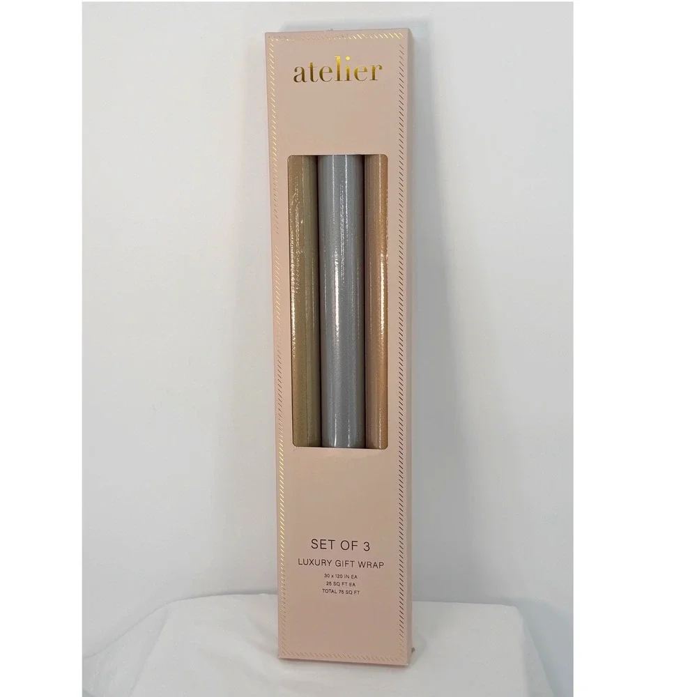 Atelier Luxury Gift Wrap Set of 3 Metallic Textured Paper Rolls 75 SqFt 109-02
